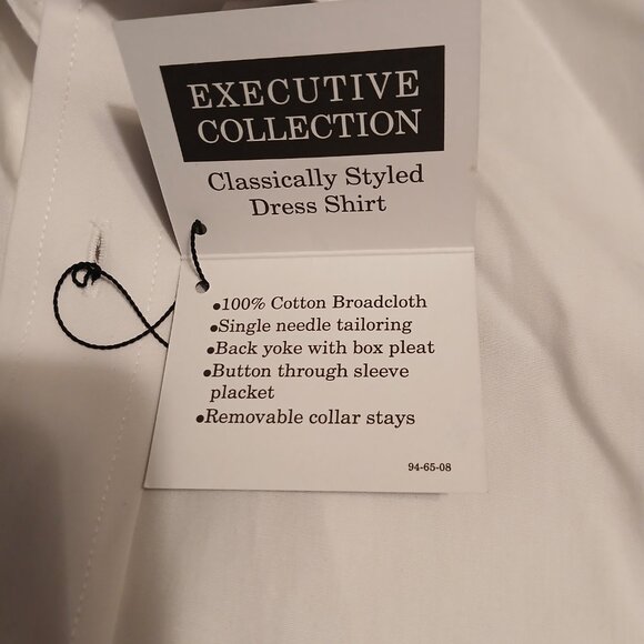 NWT. Executive Collection Men's White 17x32-33 Cotton Dress Shirts (0298A4) - Picture 7 of 11
